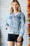 Veveret Rhinestone Distressed Denim Jacket