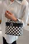 Checkered Zipper Large Cosmetic Bag with Handle