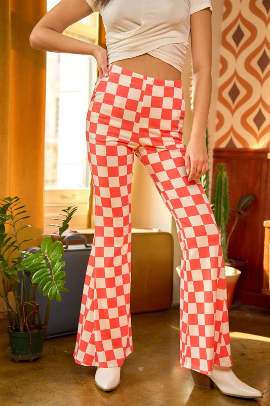 Jade by Jane Pink Flared Checkered Pants