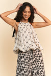 Davi & Dani Ribbon Checker Printed Tie Halter Neck Blouse Top - Curvy Size