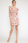 Floral Print Square Neck Ruffle Sleeve mini dress