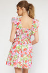 Floral Print Square Neck Ruffle Sleeve mini dress