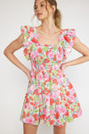 Floral Print Square Neck Ruffle Sleeve mini dress