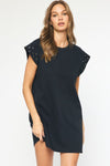 Solid Short Sleeve Dress featuring stud detail at sleeves