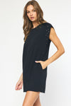 Solid Short Sleeve Dress featuring stud detail at sleeves
