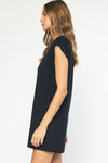 Solid Short Sleeve Dress featuring stud detail at sleeves