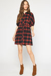 Patchwork Print Smocking Sleeve Mini Dress