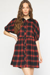 Patchwork Print Smocking Sleeve Mini Dress