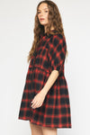 Patchwork Print Smocking Sleeve Mini Dress