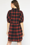 Patchwork Print Smocking Sleeve Mini Dress