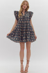 Entro Printed v-neck mini dress featuring pockets at side