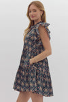 Entro Printed v-neck mini dress featuring pockets at side
