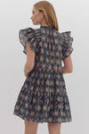 Entro Printed v-neck mini dress featuring pockets at side