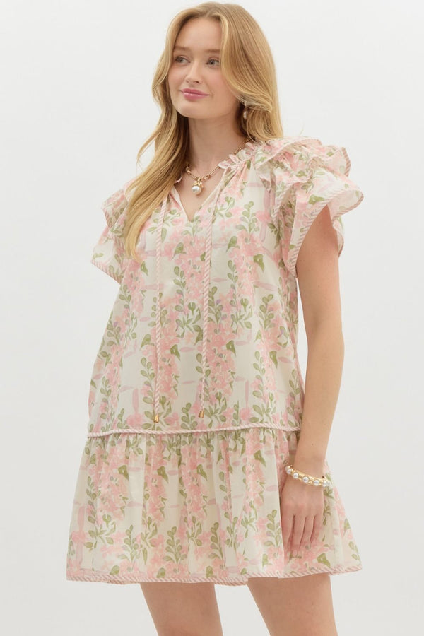 SALE Entro Floral print Triple layer ruffle sleeve dress