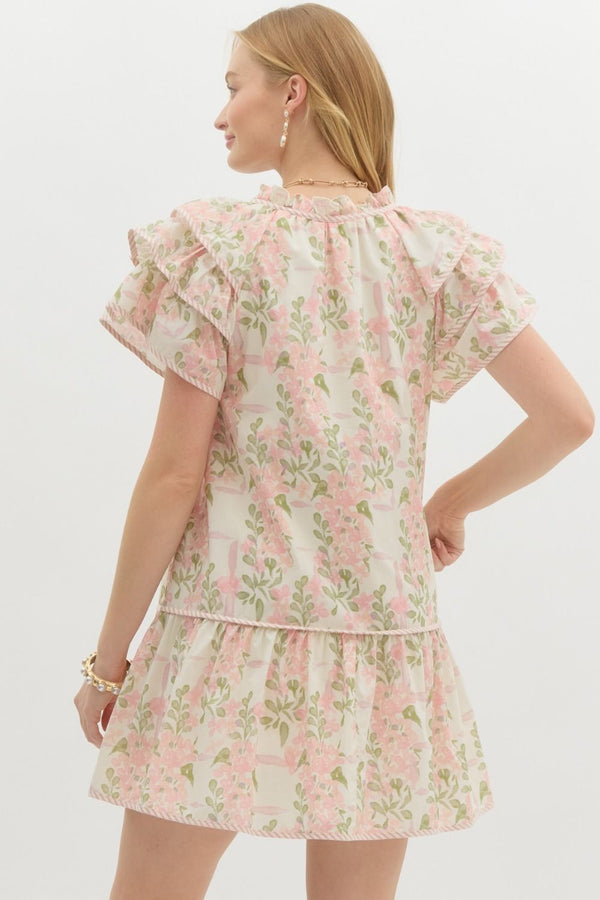 SALE Entro Floral print Triple layer ruffle sleeve dress