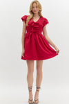 Entro Solid Textured Short Bubble Sleeve pullover dress
