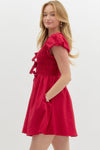 Entro Solid Textured Short Bubble Sleeve pullover dress