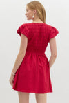 Entro Solid Textured Short Bubble Sleeve pullover dress