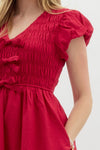 Entro Solid Textured Short Bubble Sleeve pullover dress