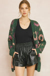 SALE Printed Open Front Cardigan featuring Ribbed Detail