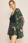 SALE Printed Open Front Cardigan featuring Ribbed Detail