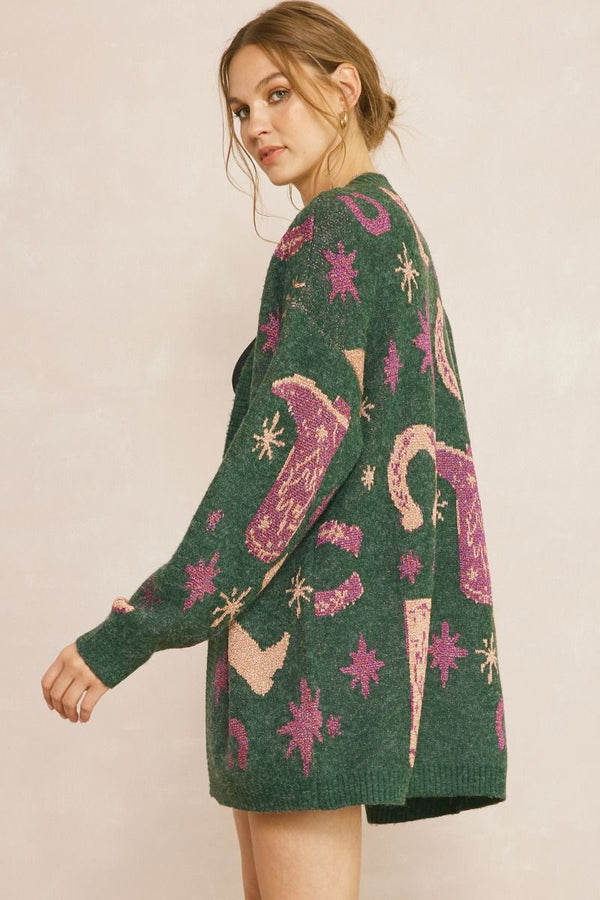 SALE Printed Open Front Cardigan featuring Ribbed Detail