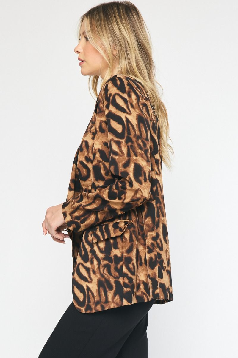 Entro Cheetah Print Collared Blazer featuring pockets at front