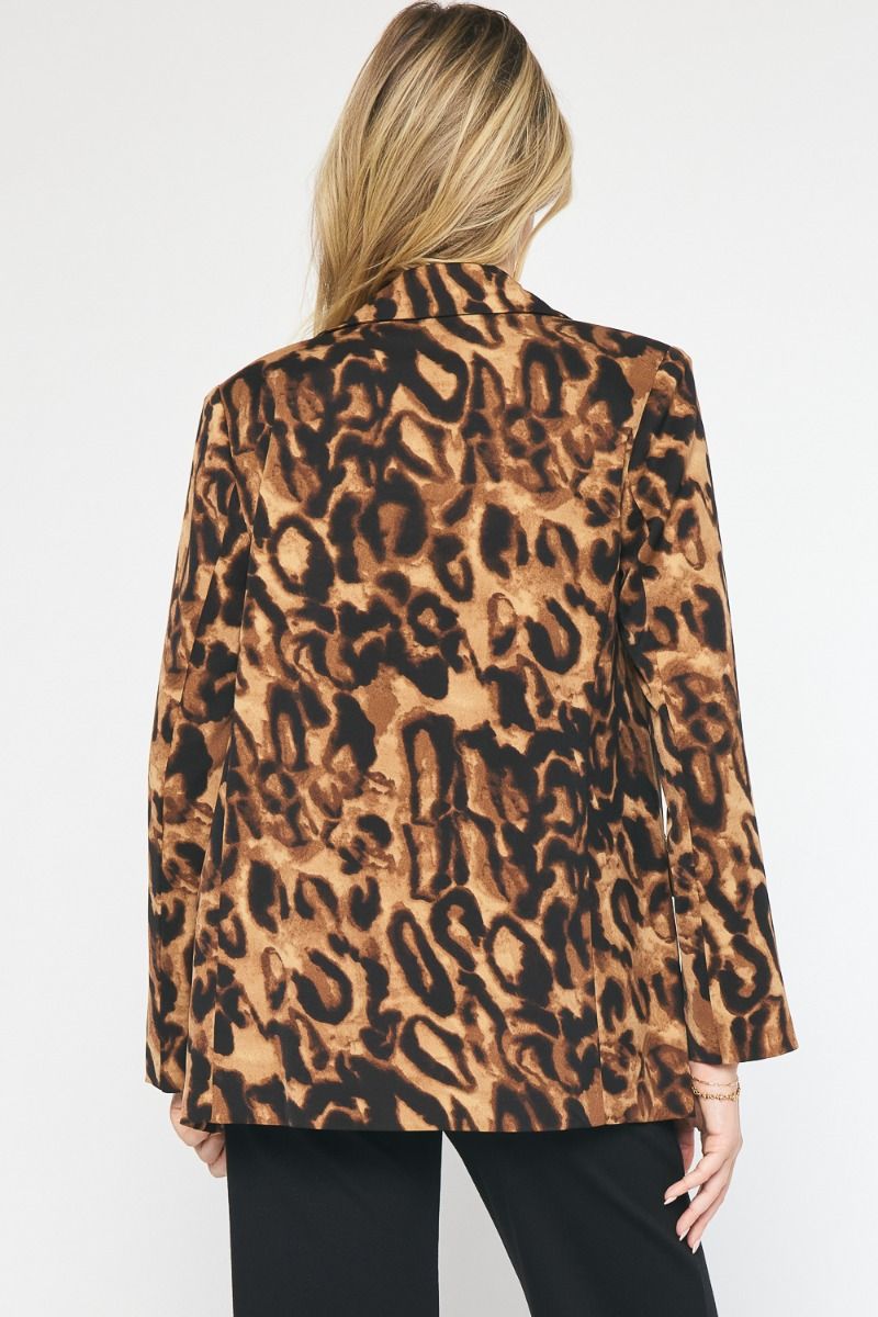 Entro Cheetah Print Collared Blazer featuring pockets at front