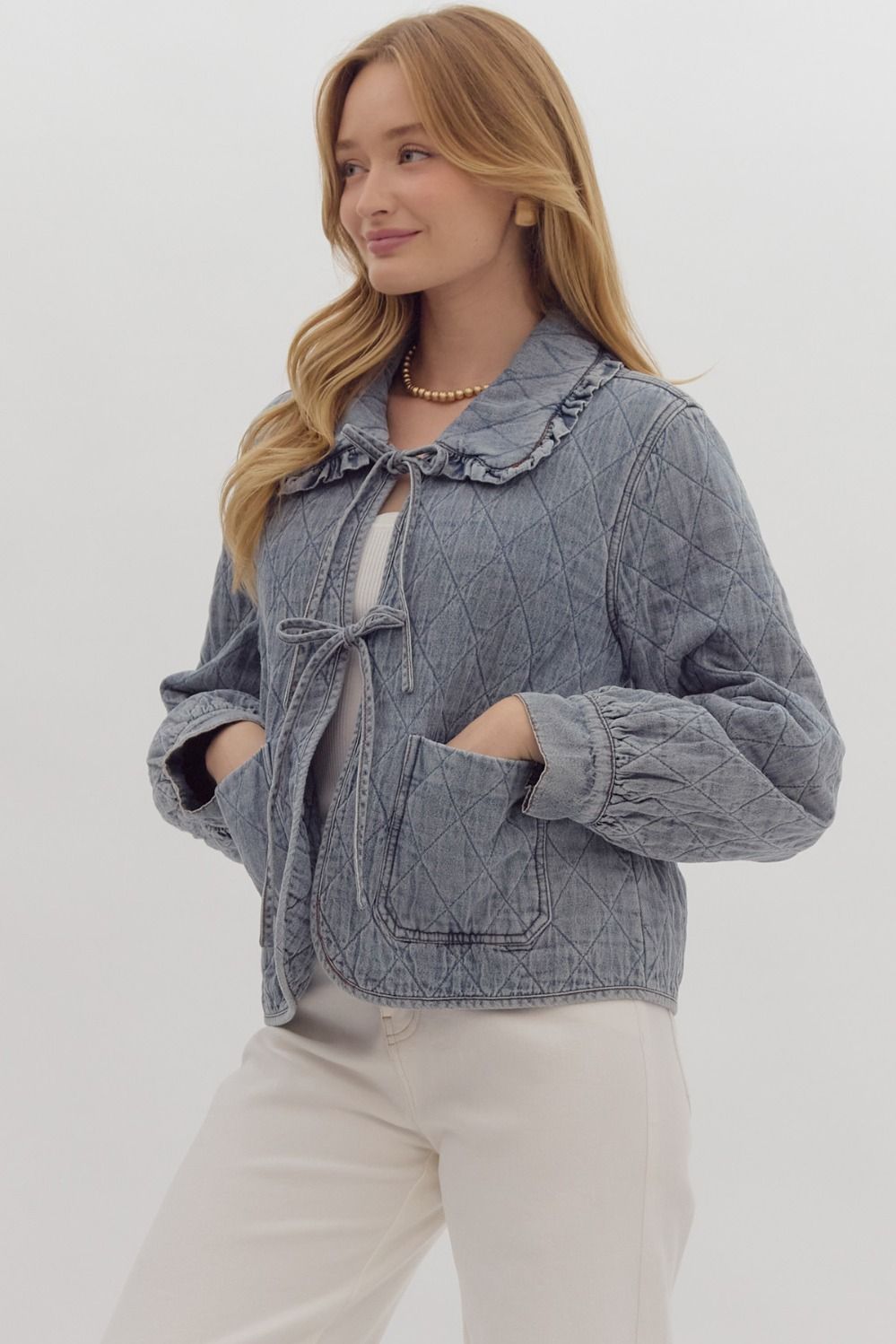 Entro Quilted Denim Long Sleeve Collared Jacket