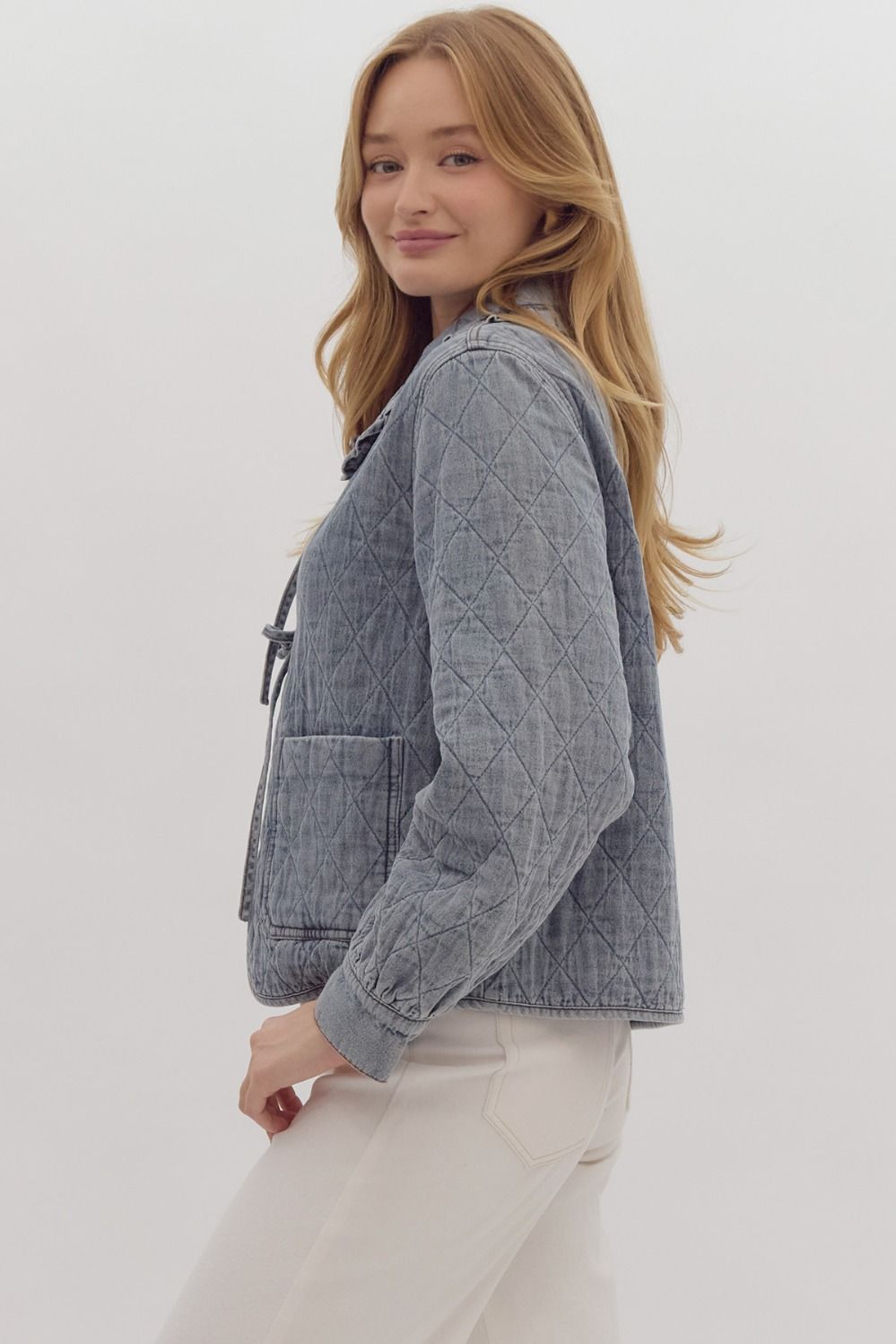Entro Quilted Denim Long Sleeve Collared Jacket