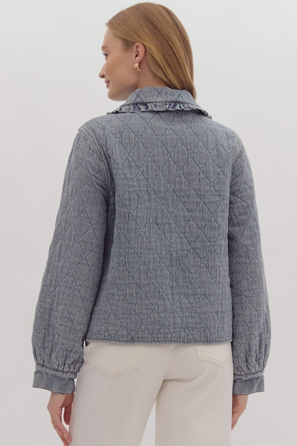 Entro Quilted Denim Long Sleeve Collared Jacket