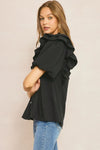 Solid Bubble Sleeve Top Featuring ruffle detail at shoulders and neckline - 2 Colors