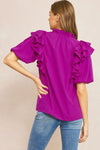 Solid Bubble Sleeve Top Featuring ruffle detail at shoulders and neckline - 2 Colors