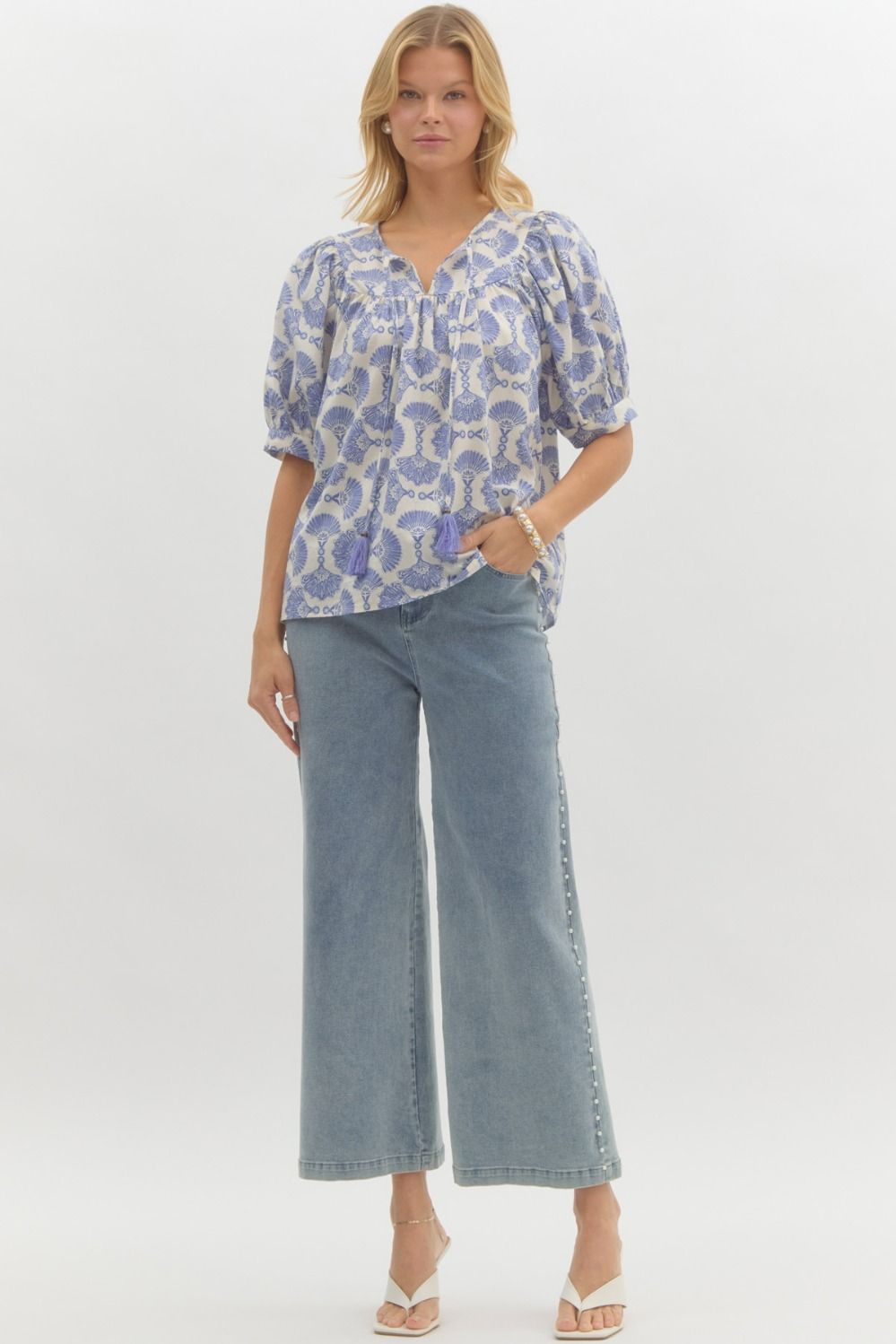 Entro Printed Elbow Length Sleeve pullover top - Curvy Size