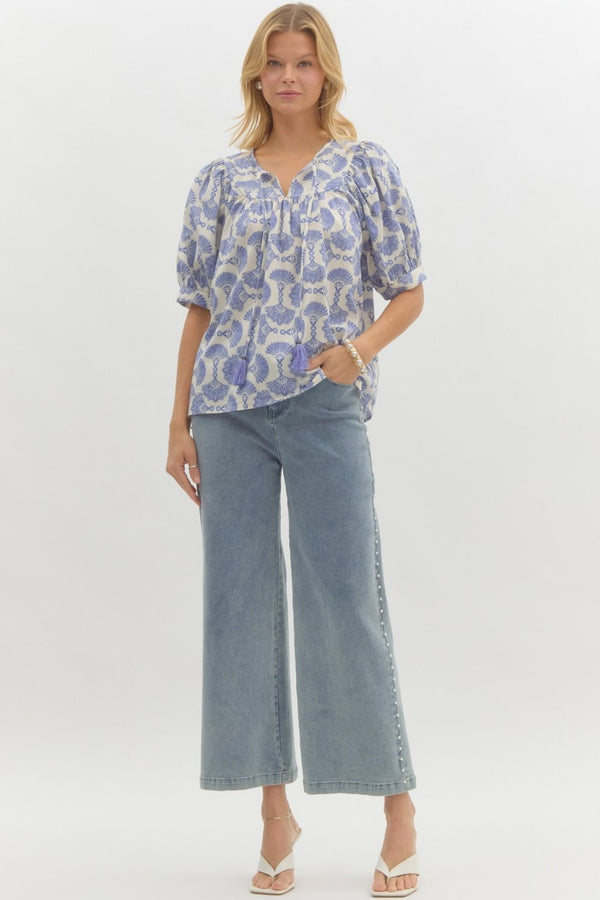 Entro Printed Elbow Length Sleeve pullover top - Curvy Size
