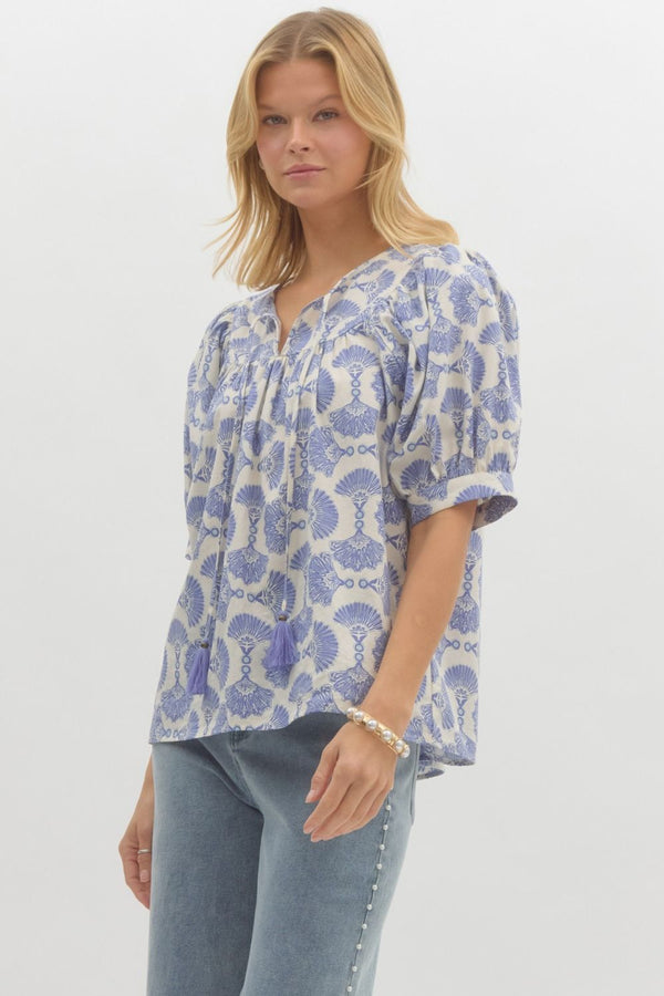 Entro Printed Elbow Length Sleeve pullover top - Curvy Size