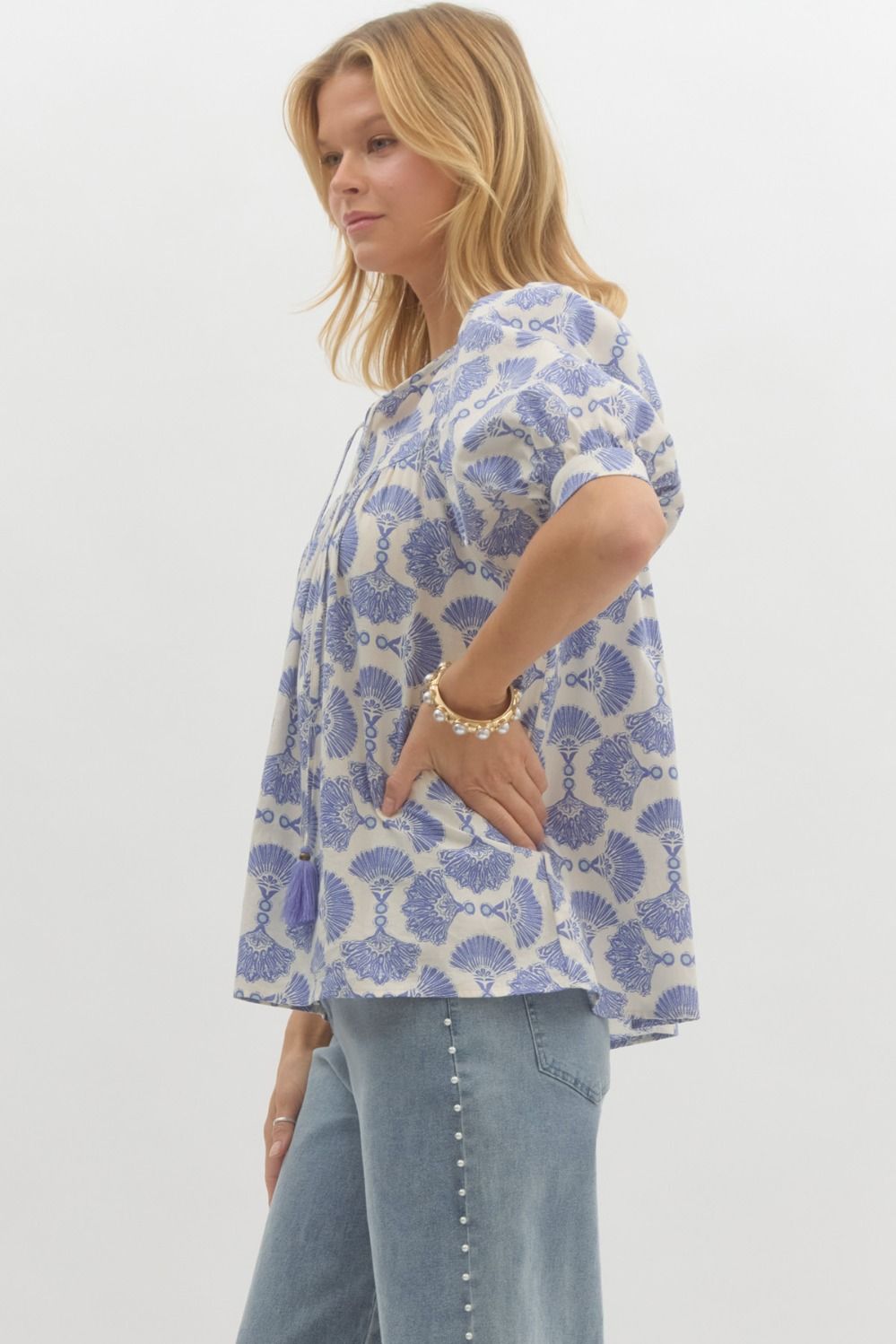 Entro Printed Elbow Length Sleeve pullover top - Curvy Size