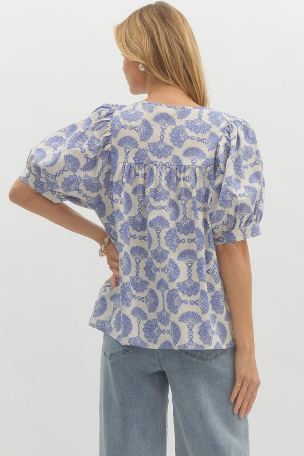 Entro Printed Elbow Length Sleeve pullover top - Curvy Size