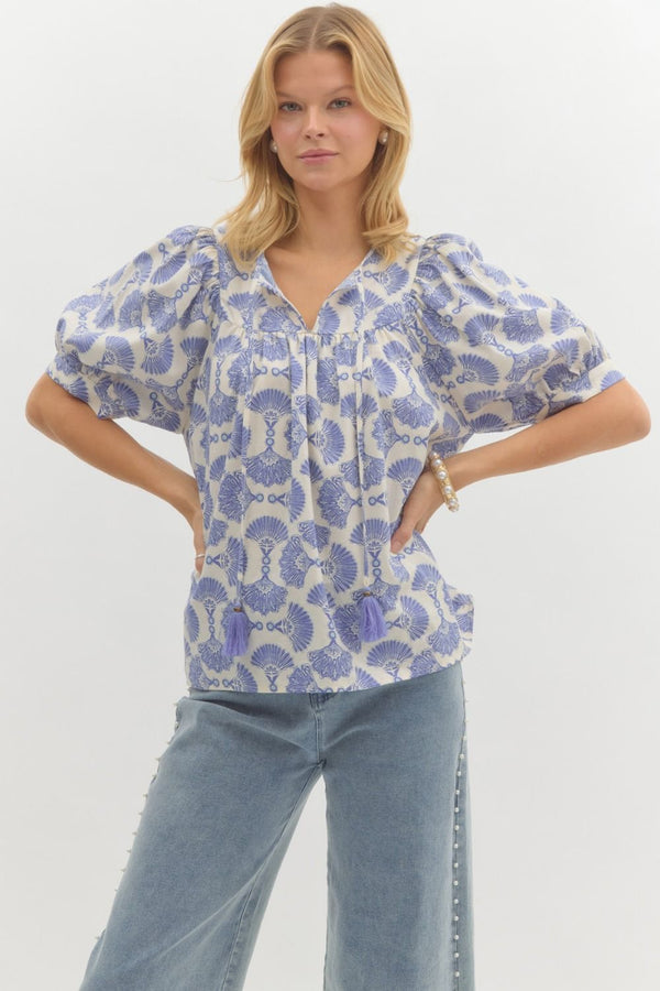 Entro Printed Elbow Length Sleeve pullover top - Curvy Size