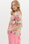 SALE Entro Floral print Smocked Short Sleeve pullover top