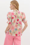 SALE Entro Floral print Smocked Short Sleeve pullover top