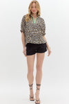 Entro Leopard Print High neck elasticated sleeve dolman top