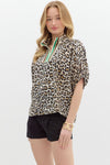 Entro Leopard Print High neck elasticated sleeve dolman top