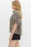 Entro Leopard Print High neck elasticated sleeve dolman top