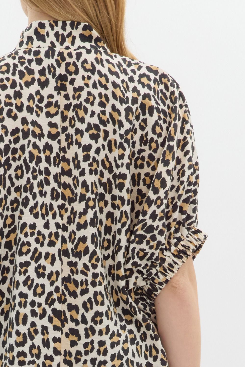 Entro Leopard Print High neck elasticated sleeve dolman top