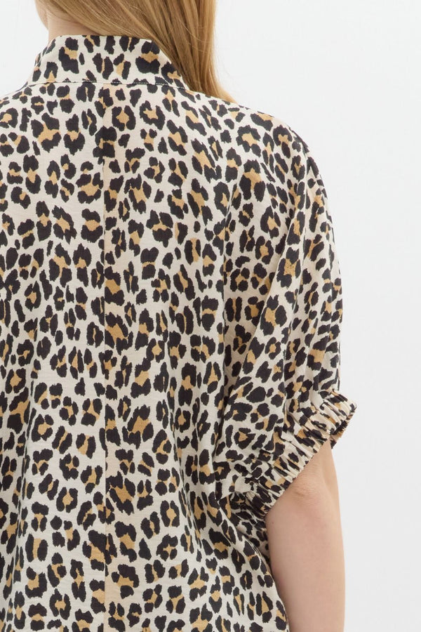 Entro Leopard Print High neck elasticated sleeve dolman top