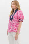 SALE Entro Floral Print Short puff sleeve top.