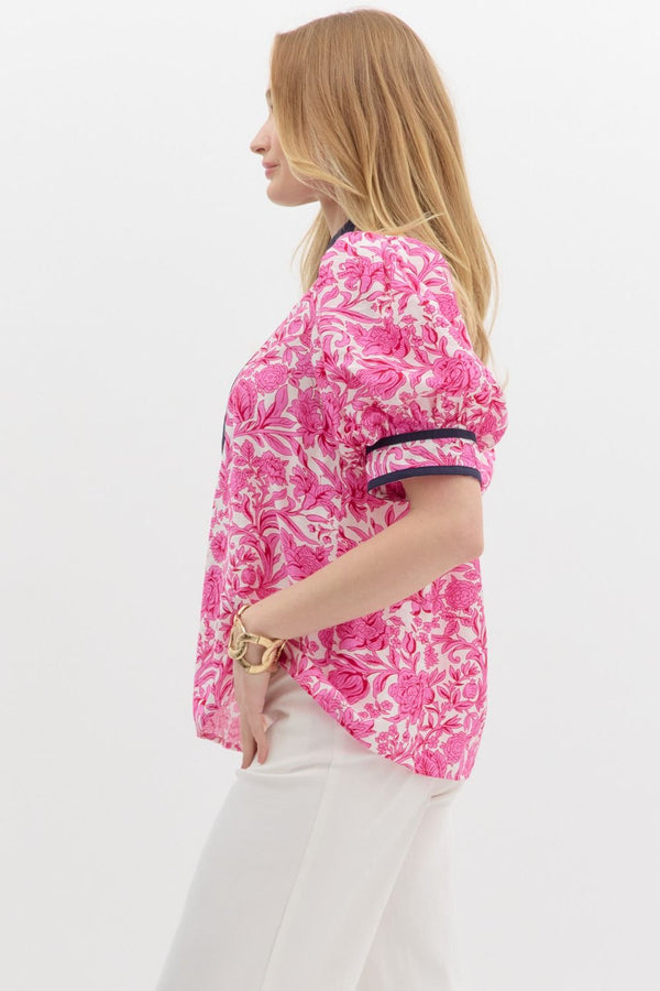 SALE Entro Floral Print Short puff sleeve top.