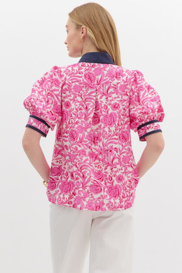 SALE Entro Floral Print Short puff sleeve top.