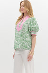 SALE Entro Floral Print Short puff sleeve top.
